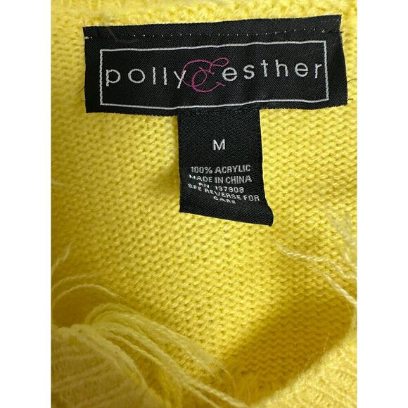 Polly & Esther Cropped Distressed Sweater Yellow Daisy Floral Y2K - Picture 2 of 11